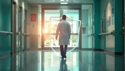 Médico avanza protegido por el hospital